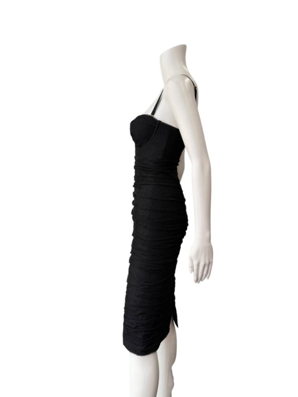$695 NWT L'Agence Black Senna Lace Bustier Ruched Midi Dress size XS - Picture 7 of 10